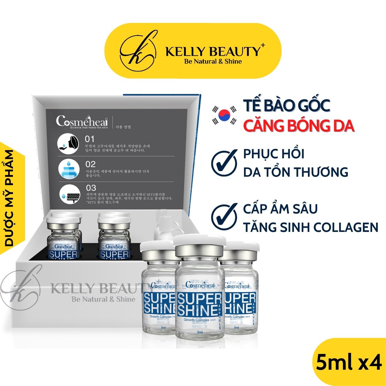 Tế Bào Gốc Căng Bóng Da Cosmeheal SuperShine Ampoule - Phục Hồi Da Tổn Thương, Cấp Ẩm Sâu, Nuôi Da Khỏe | Kelly Beauty