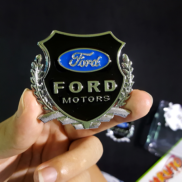 Bộ 2 miếng dán logo kim loại chữ FORD bông lúa