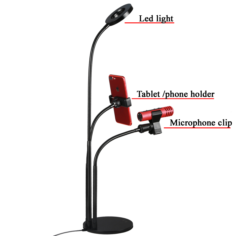 Giá Đỡ Điện Thoại Thông Minh - Dụng cụ livestream bán hàng kẹp bàn có đèn Led/ Kẹp micro/ Gía đỡ điện thoại