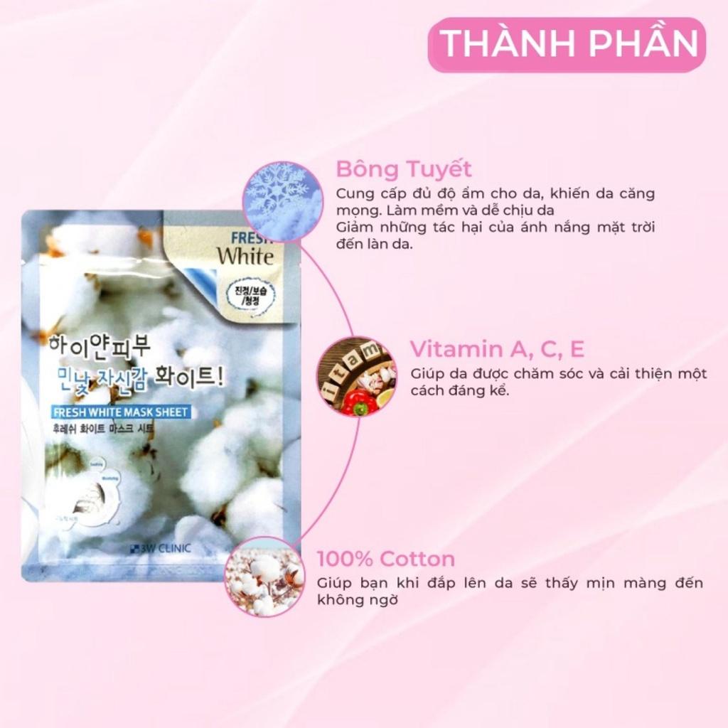 Mặt Nạ 3W Clinic Tuyết Fresh White Mask Sheet Dưỡng Trắng Da 23ml