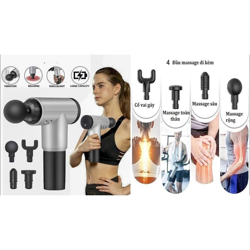 Súng Massage Fascial Gun 4 Đầu 6 Chế Độ