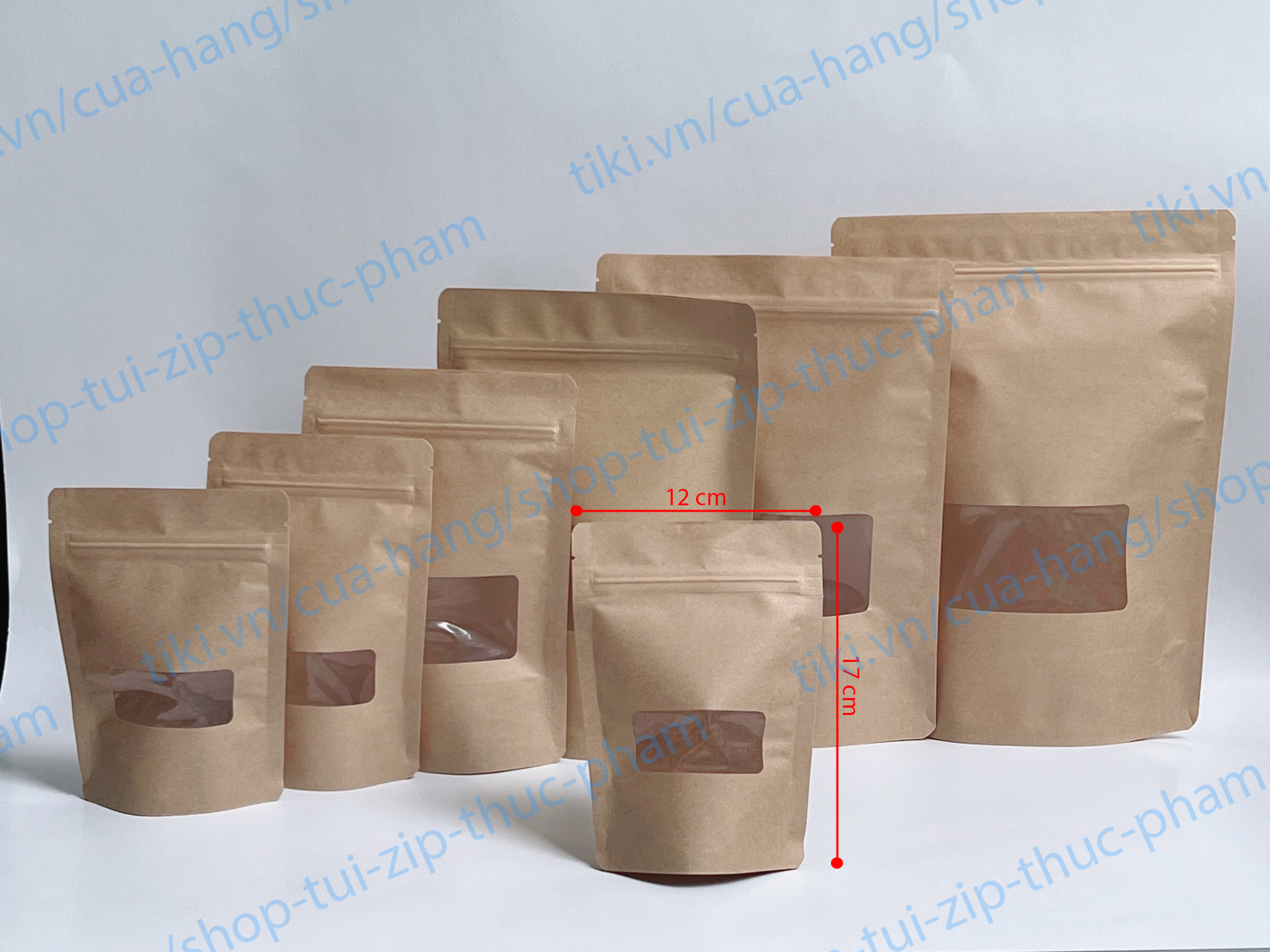 50 Cái Túi Zip Giấy Cửa Sổ - Túi zip giấy kraft đáy đứng - Túi Đựng Thực Phẩm Khô