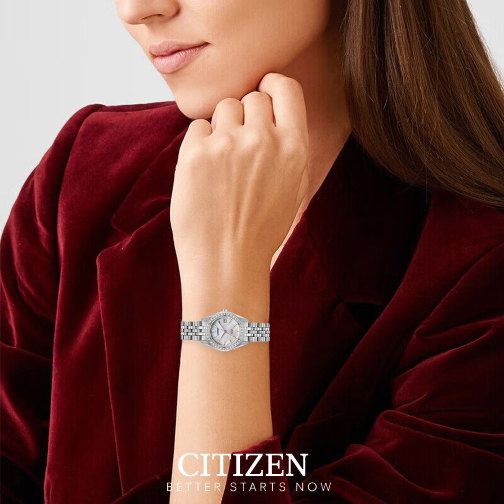 Đồng Hồ Nữ Citizen Pin-Quartz Đính Đá Swarovski Dây Thép Không Gỉ EU6060-55D - Mặt Xà Cừ (26mm)