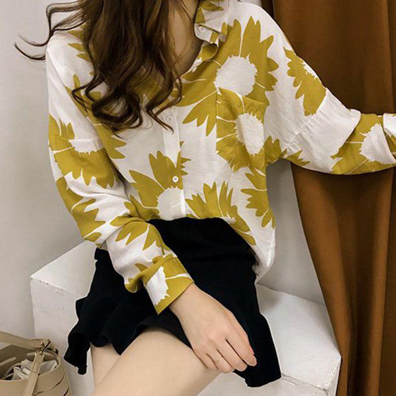 Áo kiểu vải voan cổ chữ V họa tiết dễ thương phong cách Vintage thời trang nữ