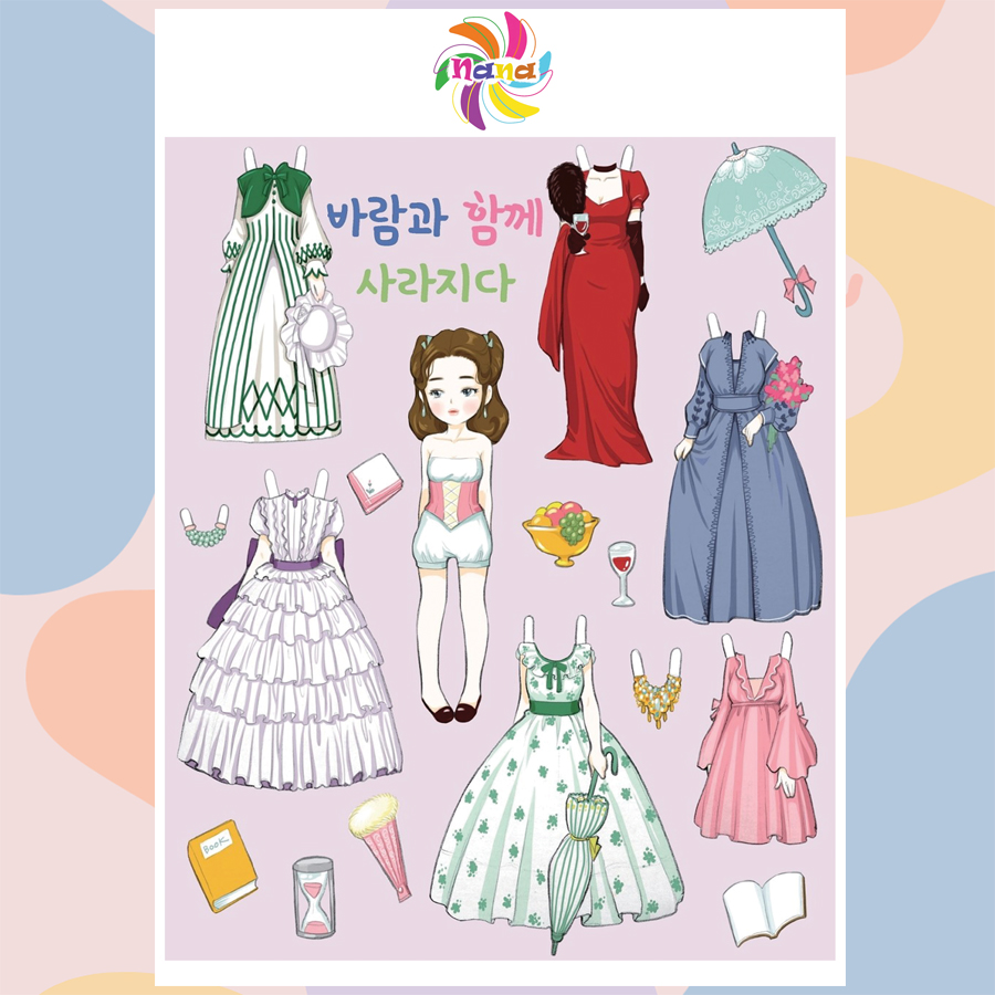 Búp bê giấy (paper doll) thay đồ thời trang đồ chơi cắt thủ công cho bé Combo 5 hình siêu đáng yêu BBG005