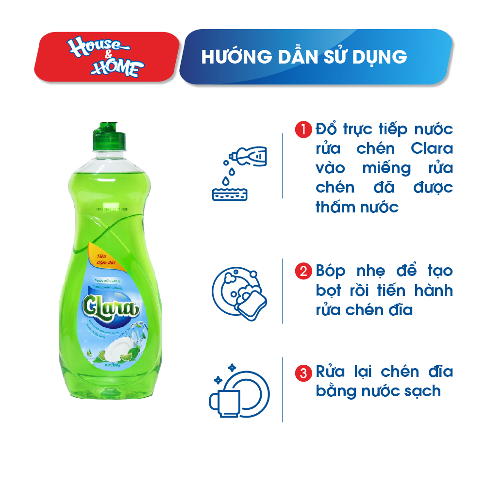 Nước rửa chén bát Clara tinh chất chanh chai 750ml