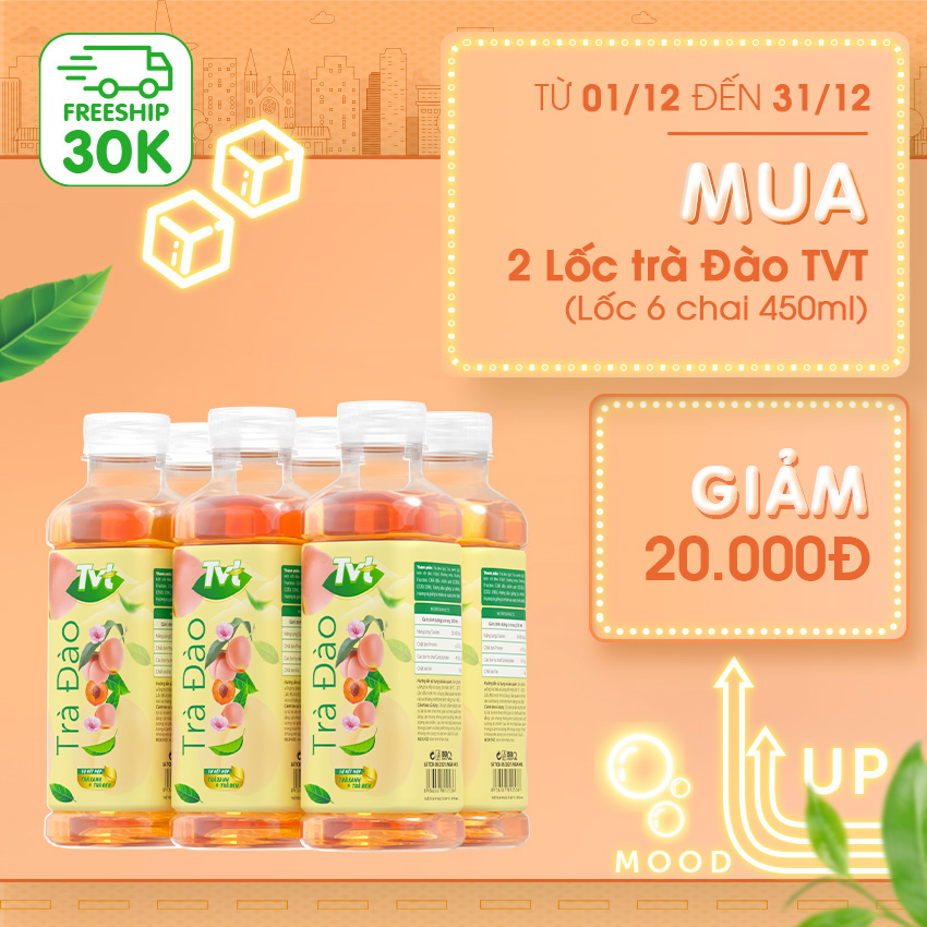 [Combo 12 chai 450ml] Trà Đào TVT tinh chất trà xanh, trà đen, chống oxy hóa, thanh nhiệt giải phóng độc tố cơ thể