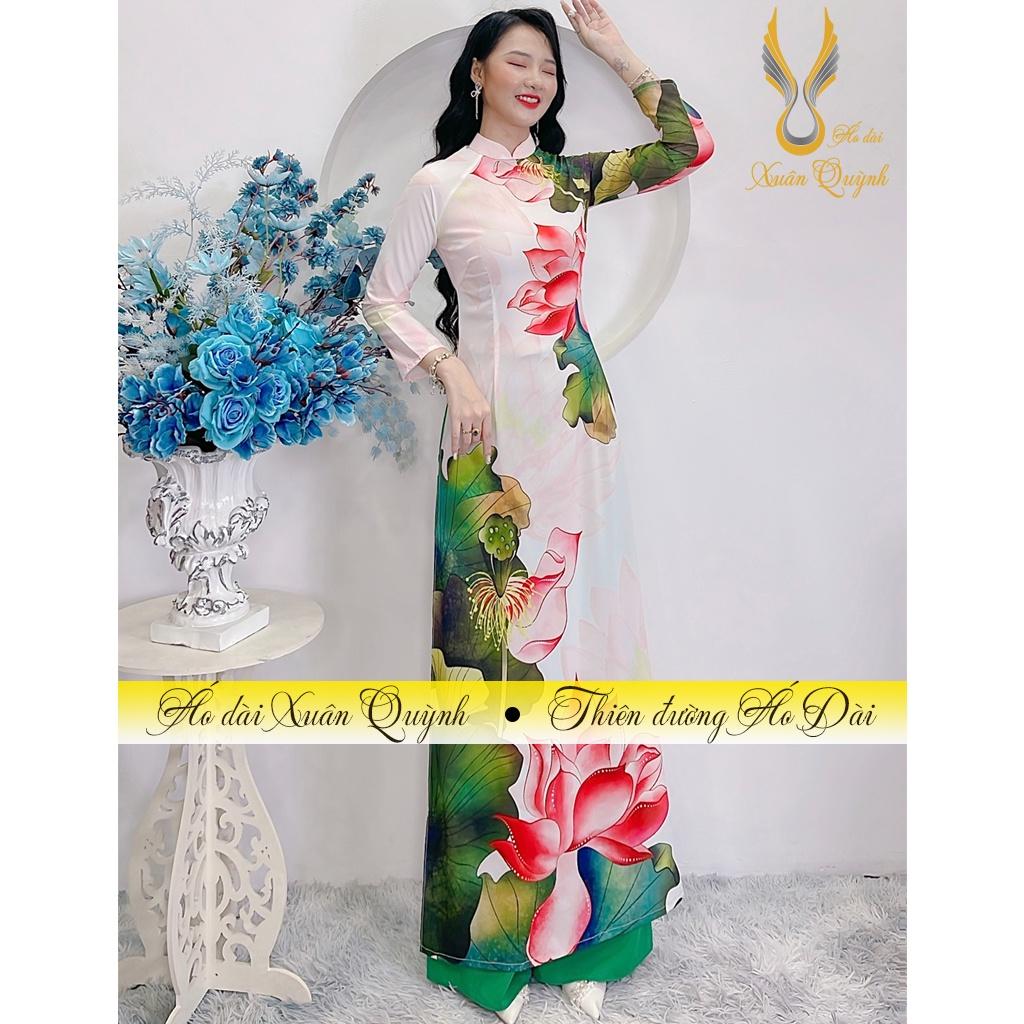 Siêu Phẩm Áo Dài Hoa Sen Duyên Dáng, Trẻ Trung Lụa Habutai K56 - Áo Dài Xuân Quỳnh