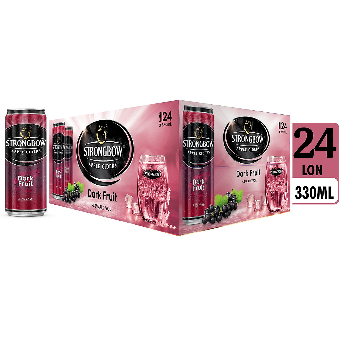 Thùng 24 Lon Cao Strongbow Vị Dark Fruit Dâu đen (330ml / Lon)