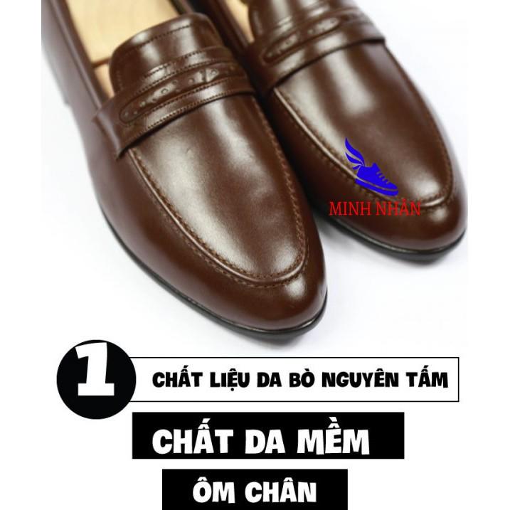 Minh Nhân - Giày Tây nam da bò Giày lười công sở nam trơn đơn giản da bò Giày xỏ dior nam Penny Loafer D-13 màu đen nâu