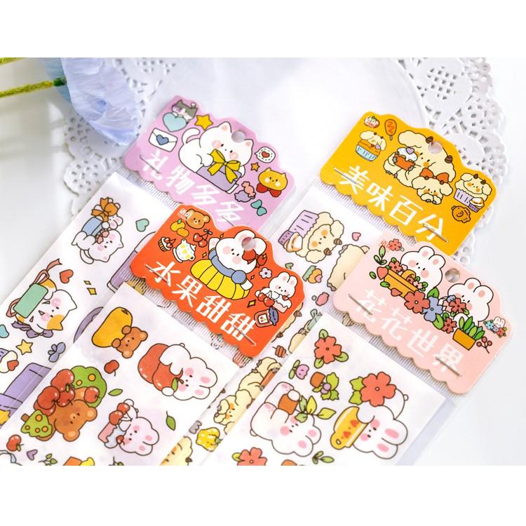 Tấm sticker thú nhỏ đáng yêu (Thỏ, gấu...) trang trí sổ tay bullet journal M006