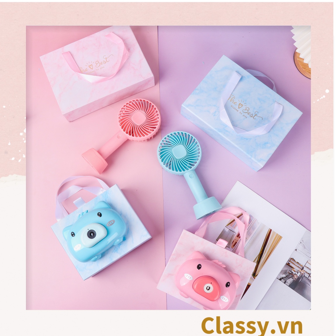 Hộp giấy cứng đựng quà tặng in chữ THE BEST có quai xách, chất liệu cứng cáp 3 kích thước