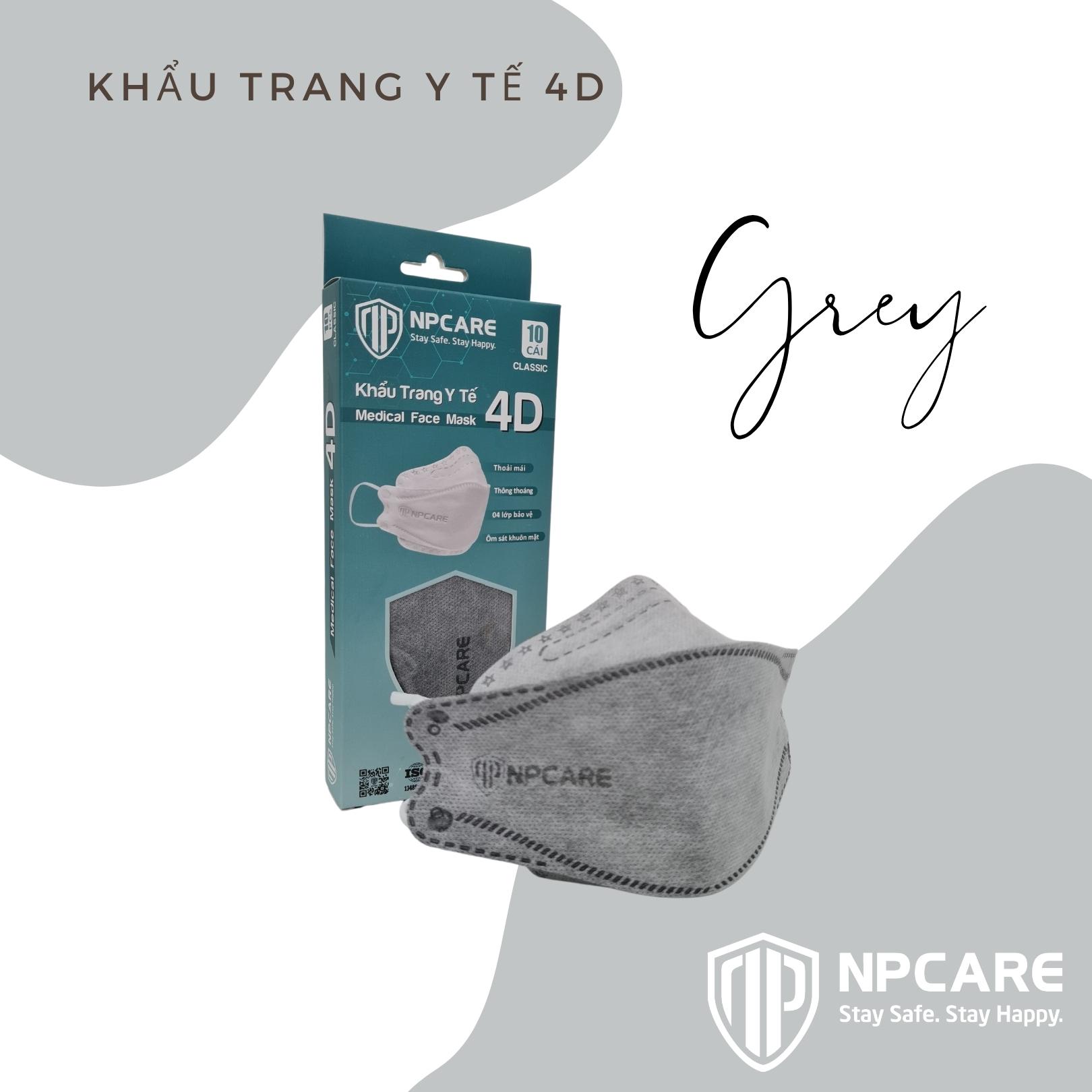 Khẩu trang y tế 4D (KF94) NPCARE Classic Xám (H/10c)