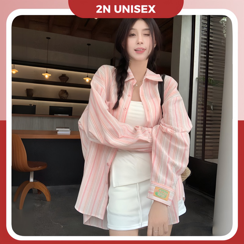 Áo sơ mi khoác ngoài form rộng unisex - Áo sơ mi nữ oversize sọc nhỏ số 12