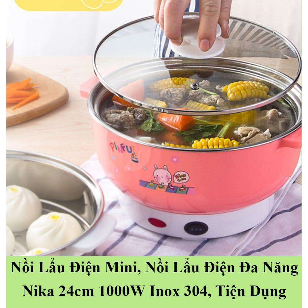 Nồi lẩu điện mini 28cm Nika vung kính 1000W - Nồi lẩu đa năng gia đình 28cm siêu tiện, thiết kế nhỏ gọn