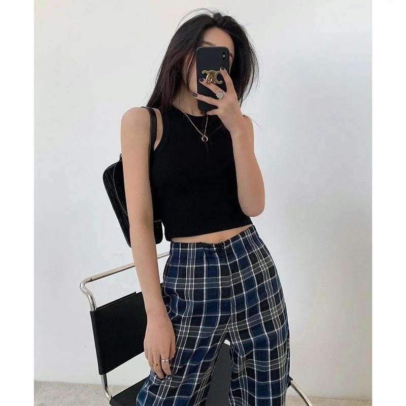 Áo 3 Lỗ Croptop Tank Top Nữ Màu Đen Trắng Be Không Tay Sát Nách Cổ Tròn Chất Cotton Siêu Co Dãn Thấm Mồ Hôi Loại 1 QC