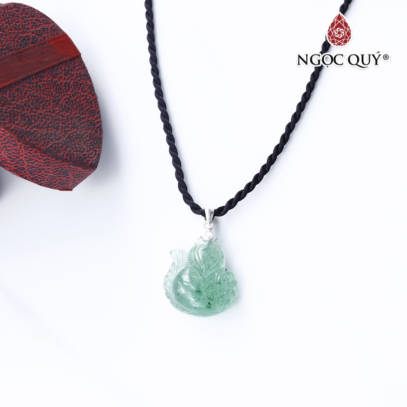 Mặt dây chuyền hồ ly 9 đuôi đá thạch anh dâu xanh aventurine 18x20mm mệnh hỏa, mộc - Ngọc Quý Gemstones