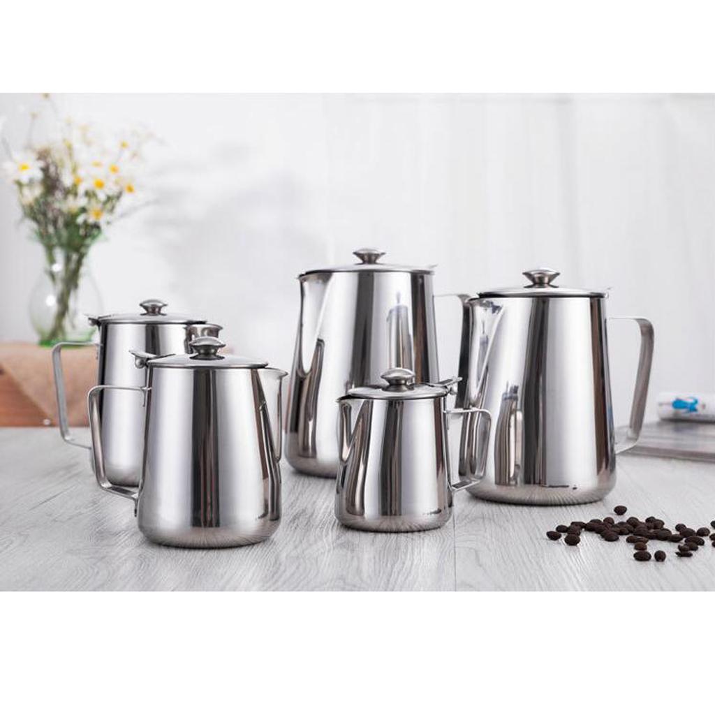 2x Stainless Steel Coffee Mug Craft Latte Milk Frother with Lid 600ml