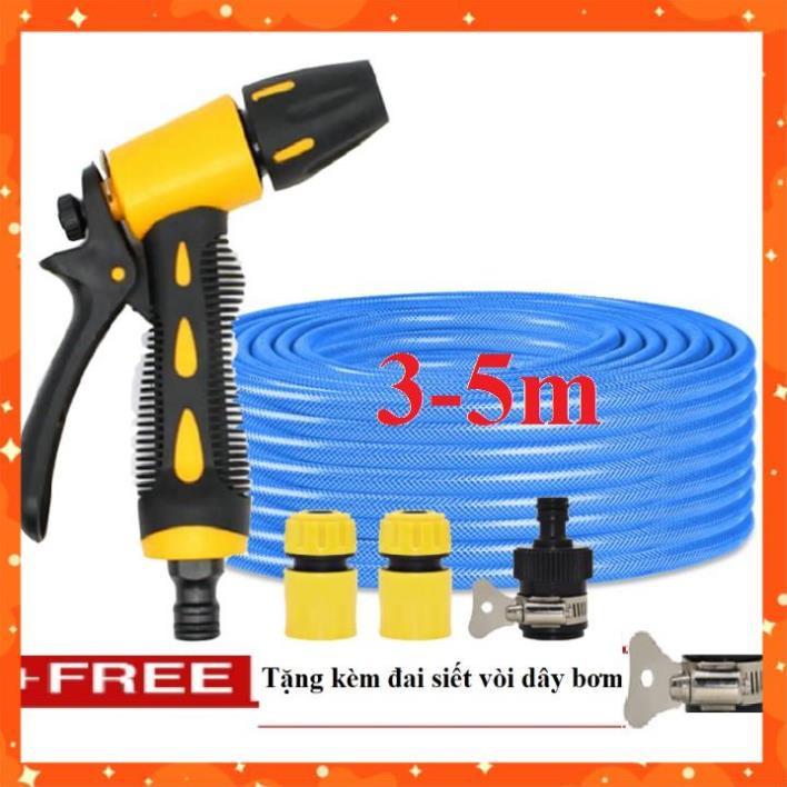 Bộ dây vòi xịt nước rửa xe, tưới cây . tăng áp 3 lần, loại 3m, 5m 206319 cút sập,nối đen+ tặng đai