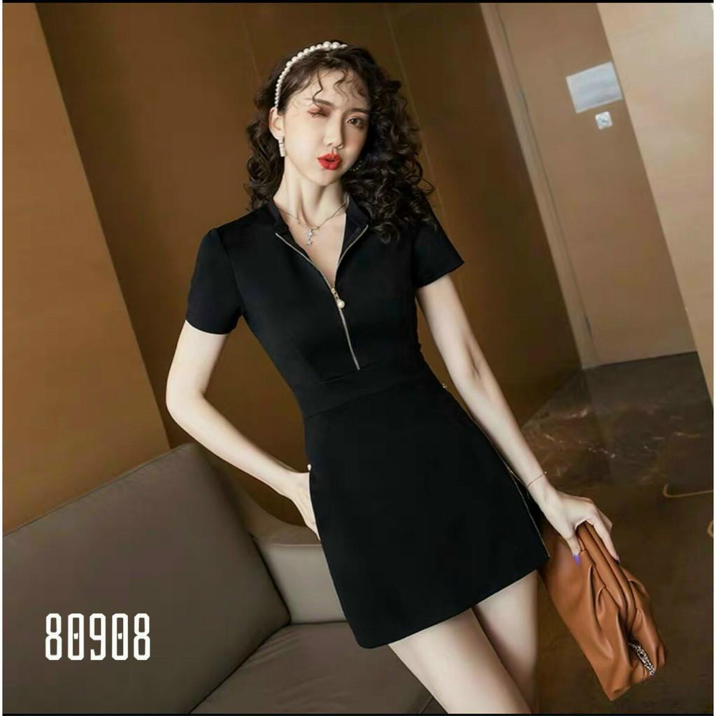 Set bộ nữ văn phòng,đồ mặc nhà dạo phố màu đen khóa kéo cách điệu