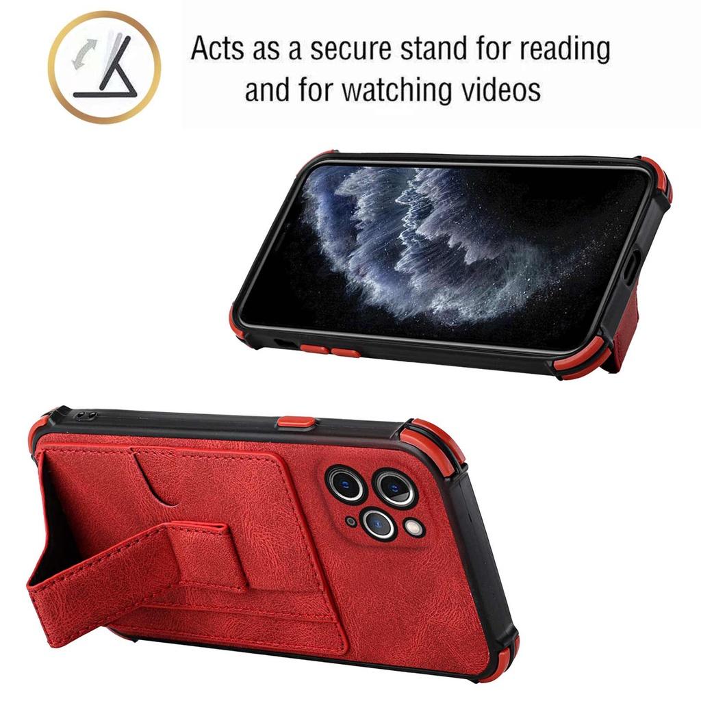 Ốp điện thoại nhựa TPU mềm có giá đỡ và khe cắm thẻ màu trơn cho iPhone 11 Pro Max 7 Plus 8 Plus SE X XR XS Max