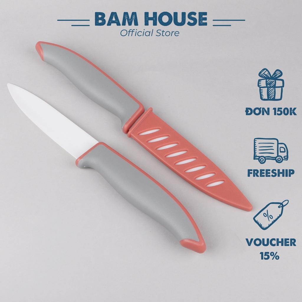 Dao bếp Bam House có vỏ lưỡi gốm siêu bén cán cao su nâu đỏ cao cấp DLG05