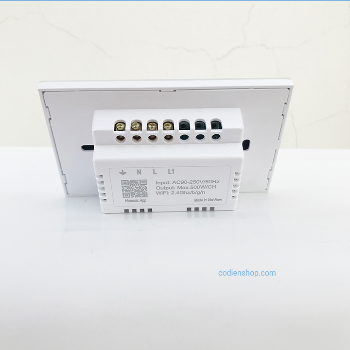 Công tắc cảm ứng [ĐIỀU KHIỂN TỪ XA] bằng điện thoại HUNONIC 1 Nút màu trắng - WIFI + HẸN GIỜ (Công nghệ 4.0)