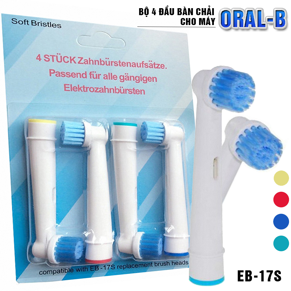 Bộ 4 đầu bàn chải đánh răng điện - cho máy Braun Oral B, EB-17S – Cho Răng bị vôi hóa – Tác động kép - Xuất xứ: Đức