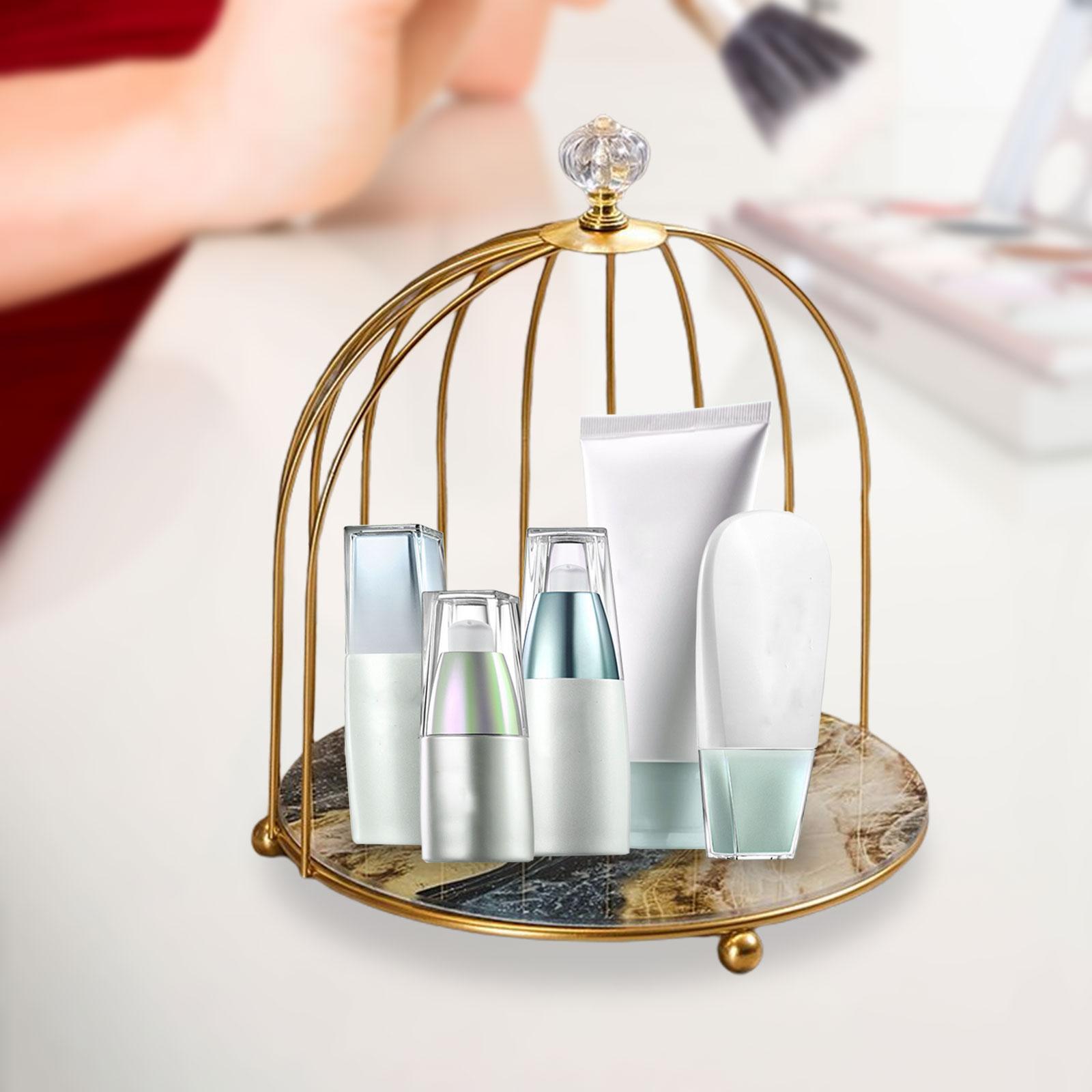 Iron Bird Cage Cosmetic Organizer Bathroom Storage Rack Dresser Holder Stand