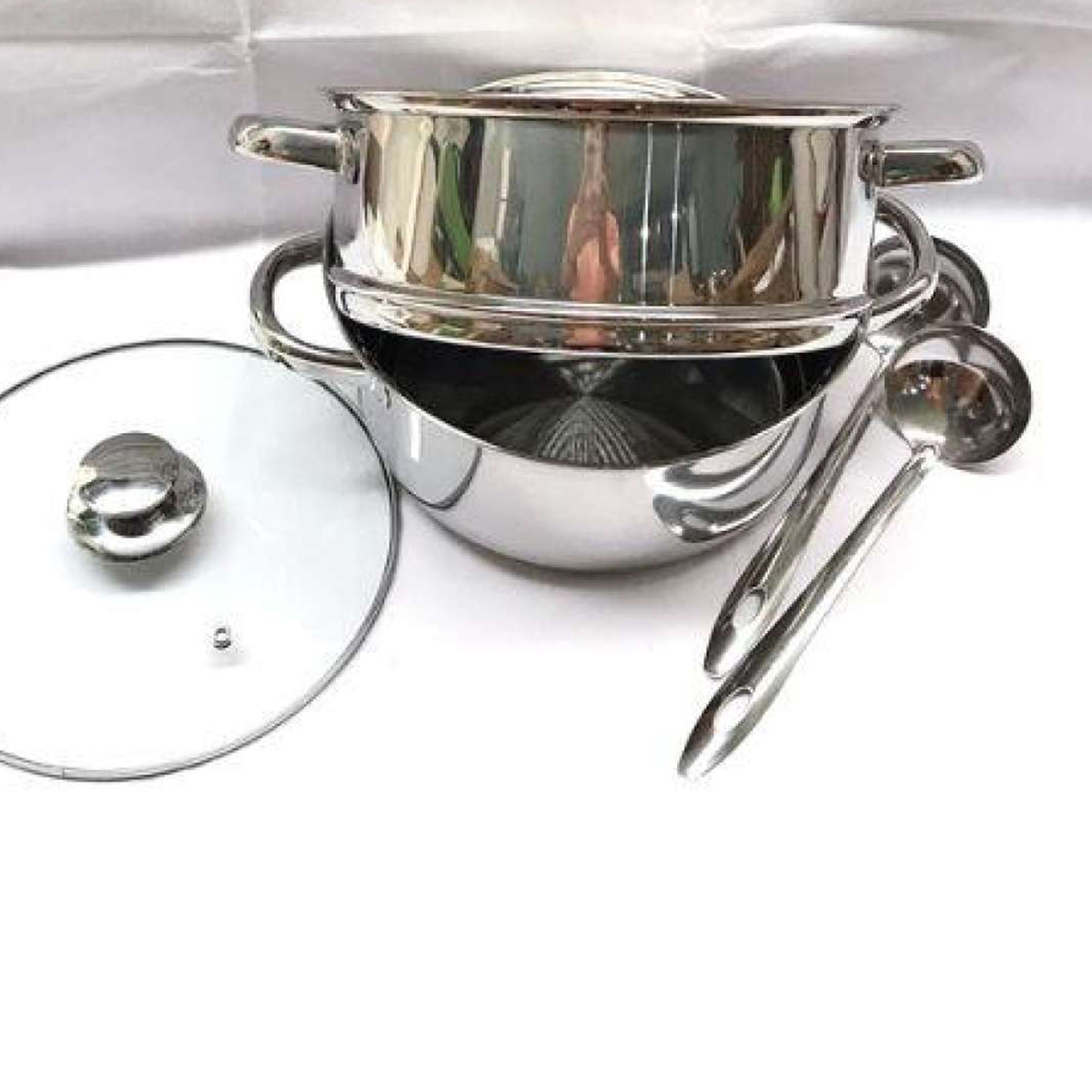 Bộ Nồi Xửng Hấp Inox 1 Đáy Nắp Kính Fivestar Tặng 2 Muỗng Canh (24cm)