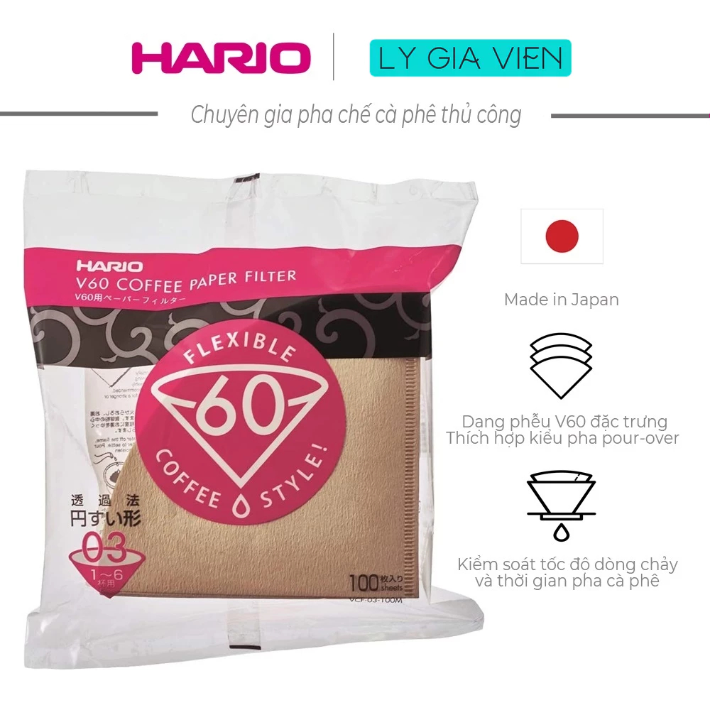 Túi Giấy Lọc Cà Phê Hario V60 Coffee Paper Filter Loại 3 Ly Pha Từ 1 - 6 Tách Cà Phê - Nâu