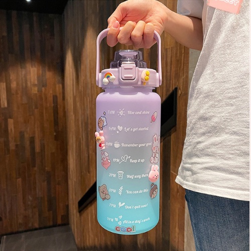 Bình nước 2 lít giữ nhiệt tặng kèm sticker cute bình đựng nước 1 lít có vòi tập thể thao chia vạch mini 2000ml, Chai đựng nước báo giờ cho người lười uống nước