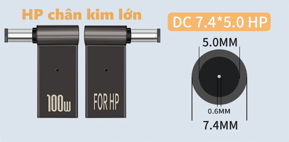 Đầu đổi sạc type-c ra laptop công suất 100w hỗ trợ sạc nhanh