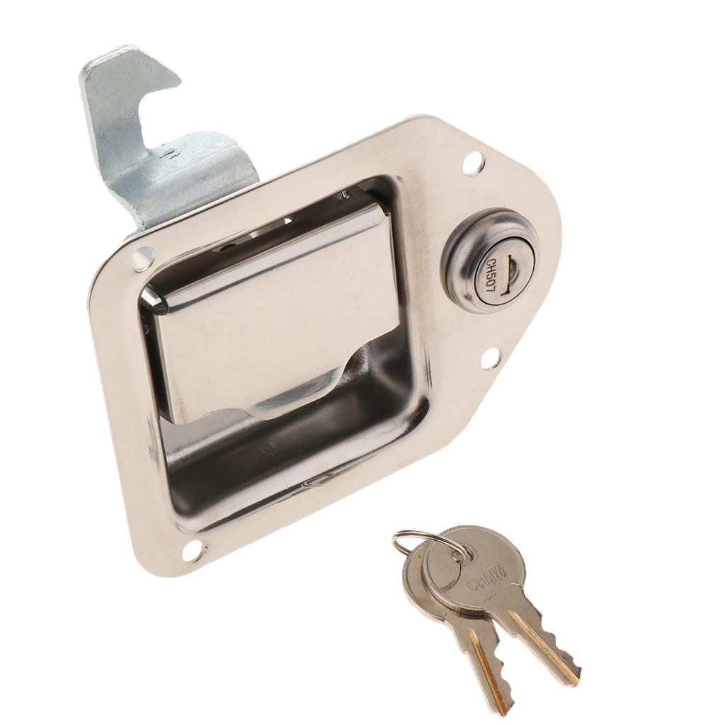 CHROME RV CAMPER TRAILER MOTORHOME PADDLE ENTRY DOOR LOCK LATCH W/ 2 KEYS