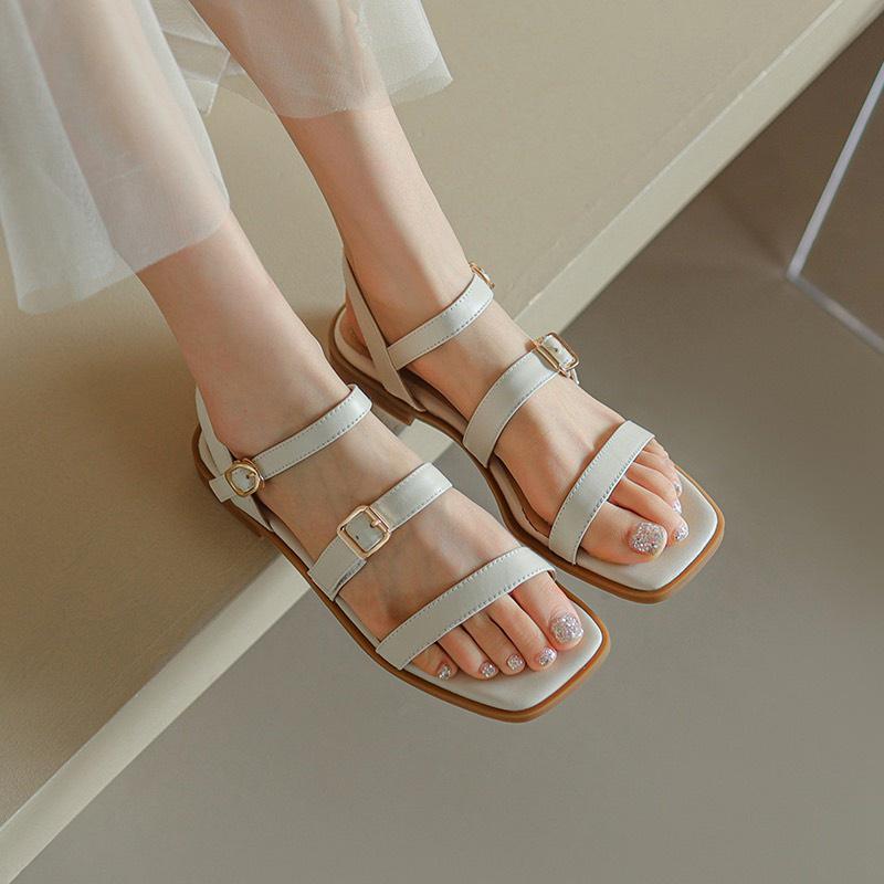 Giày sandal đế bệt mũi vuông 2 quai-CH50- dép quai hậu dây mảnh 1 khoá vuông dosareal phong cách truyền thống