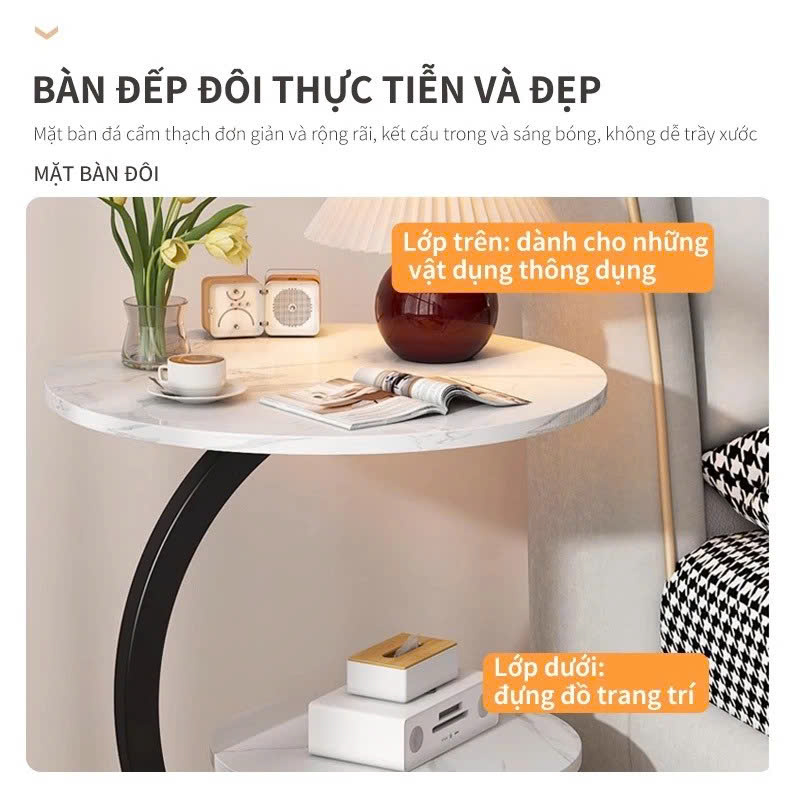Bàn Trà Hình Cánh Hoa / Bàn Tròn 2 Tầng Chân Sắt – Bàn Cà Phê Nhỏ Đầu Giường, Bàn Sofa Di Động Phong Cách Bắc Âu - HÀNG CHÍNH HÃNG MINIIN