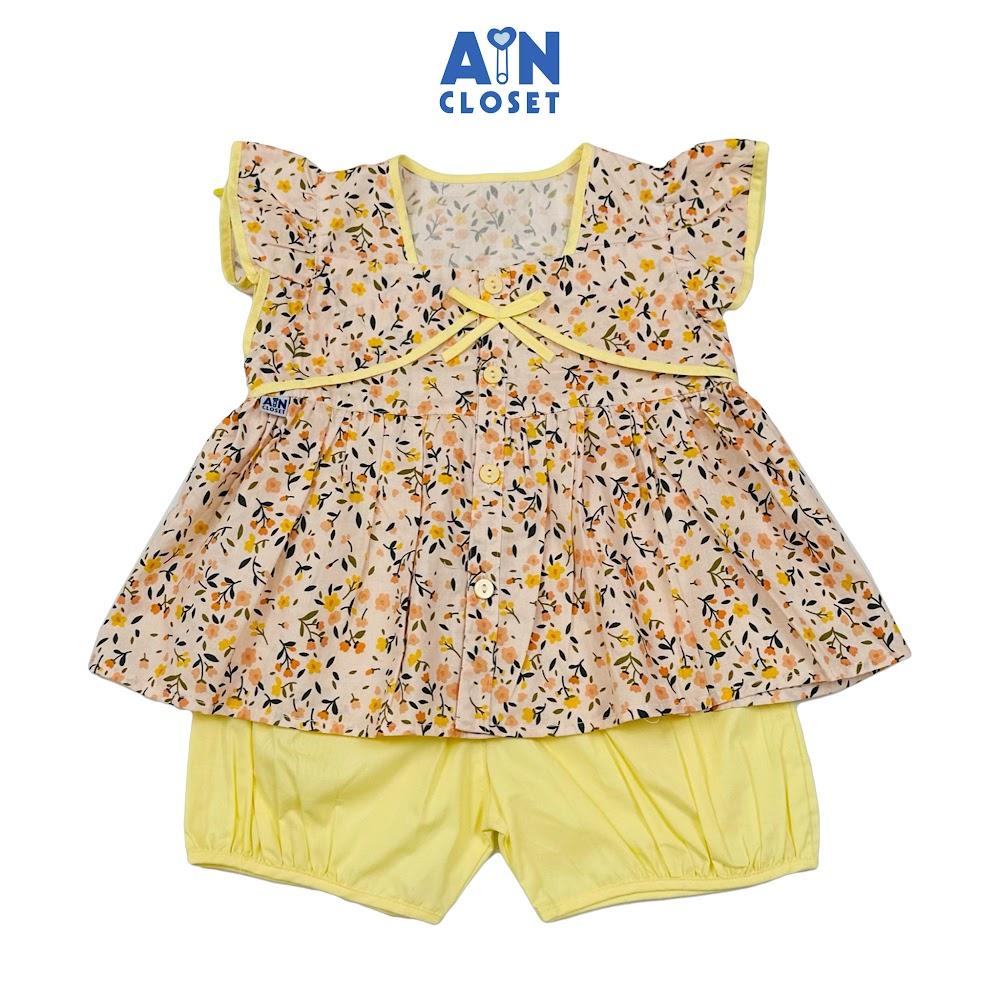 Bộ quần áo Ngắn bé gái họa tiết Hoa Nhí Vàng Nâu Cotton - AICDBGDVVE7N - AIN Closet