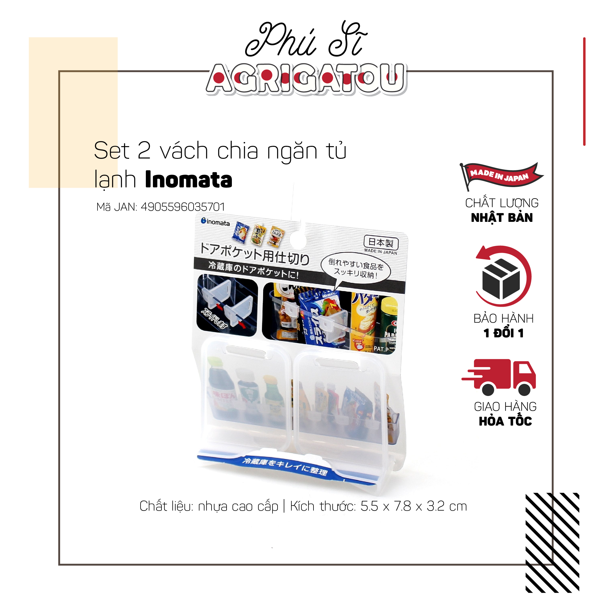 Set 2 vách phân loại chia ngăn tủ lạnh Inomata