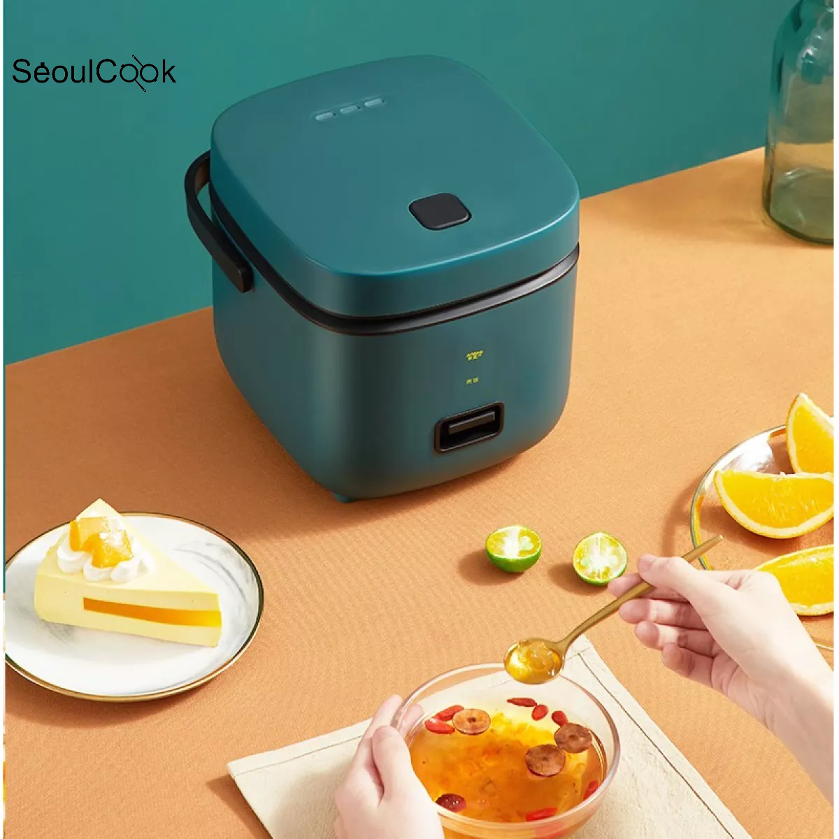 Nồi cơm điện mini đa năng Rice Cooker Seoulcook 1,2l hàng nội địa cao cấp nấu cơm, cháo, chưng, hấp,... tặng khay hấp + vá cơm + cốc đong