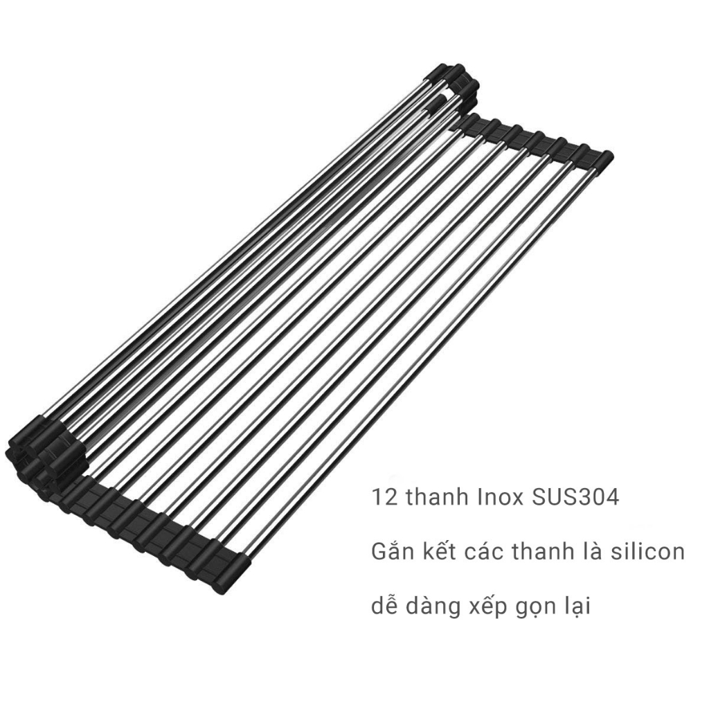 Kệ xếp gọn để đồ rửa chén gác lên bồn rửa Hobby Home Decor KXG 12 thanh inox 304