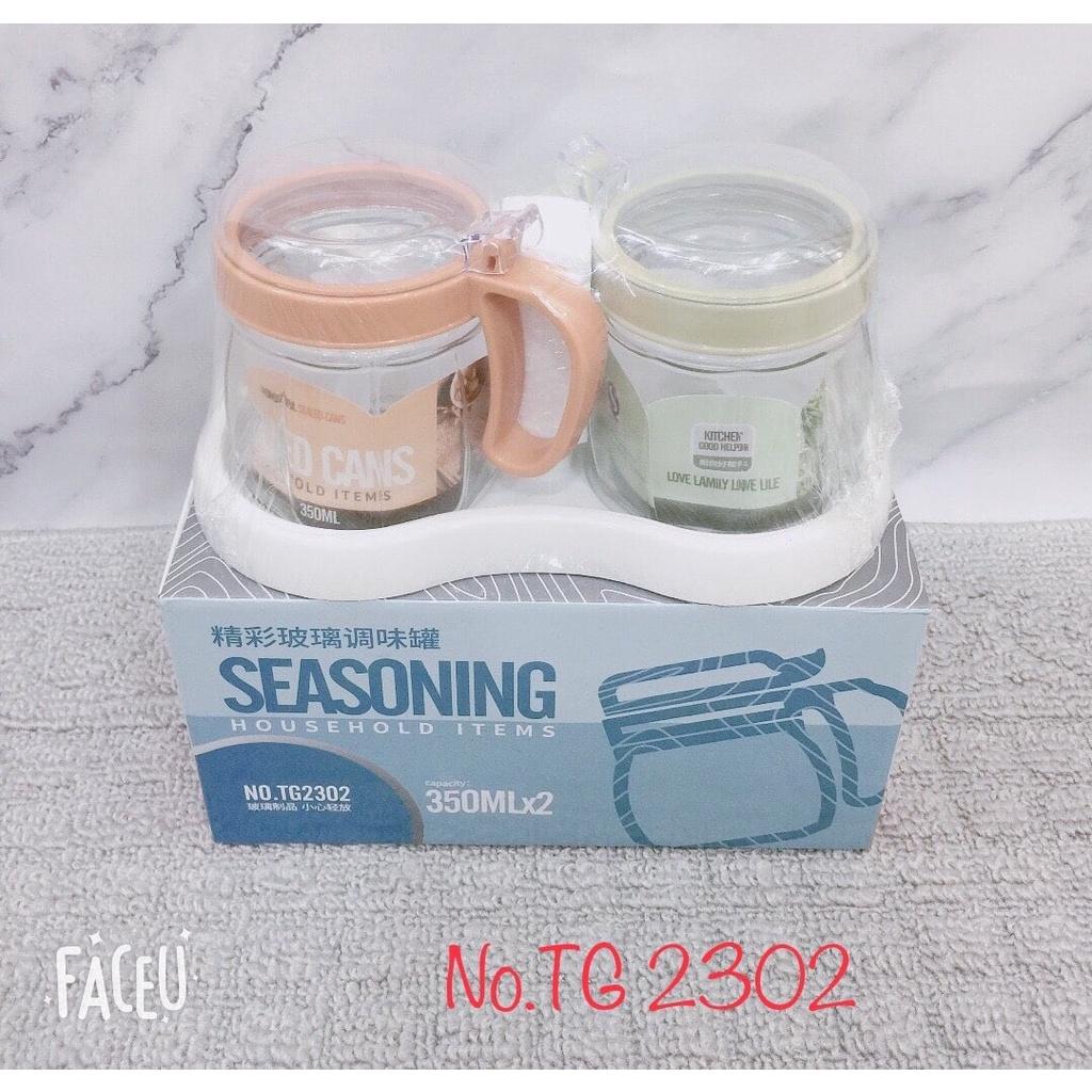 Bộ 2 hũ đựng gia vị thủy tinh Seasoning cao cấp có khay
