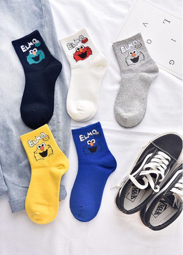 Bộ 5 Vớ tất unisex nam nữ cổ cao họa tiết hoạt hình Elmo TN83 Siêu cute