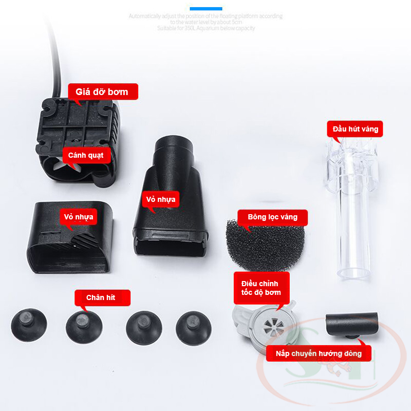 Lọc váng Marine mini đầu hút xoay điều chỉnh dòng surface skimmer bể cá thủy sinh