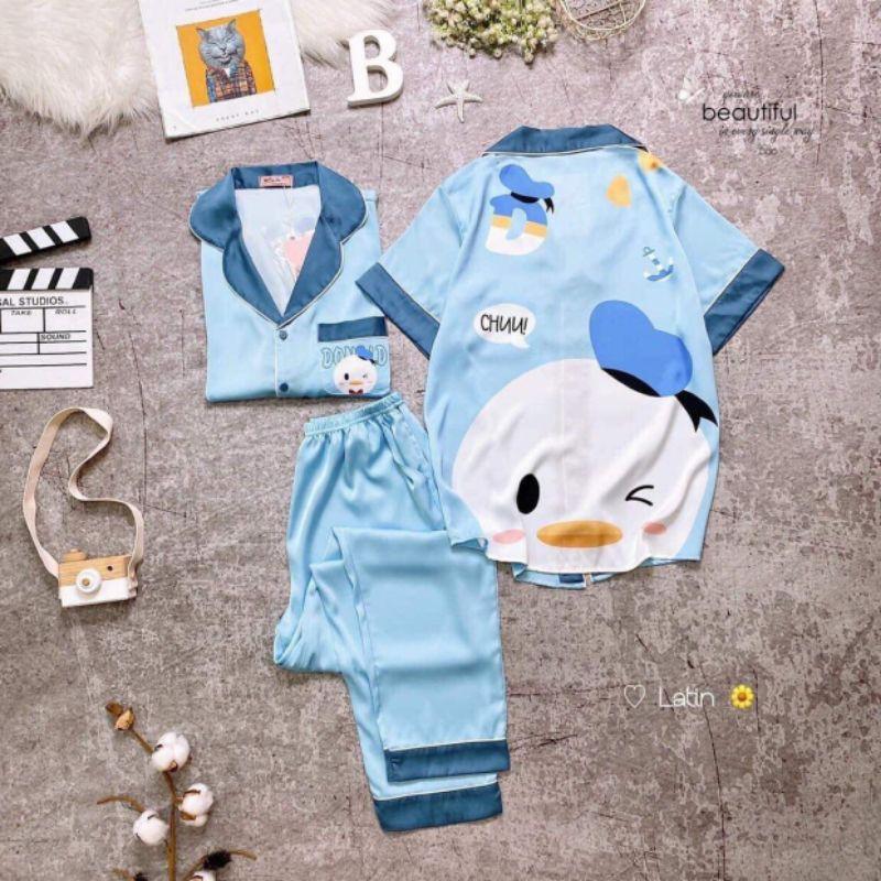 Đồ bộ pijama mặc nhà chất liệu lụa latin cao cấp siêu mềm mịn mát, hàng thiết kế (giao màu ngẫu nhiên)