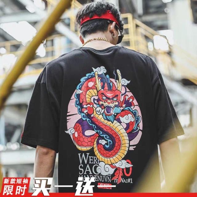 Áo thun tay ngắn nam nữ in rồng quấn khúc đẳng cấp