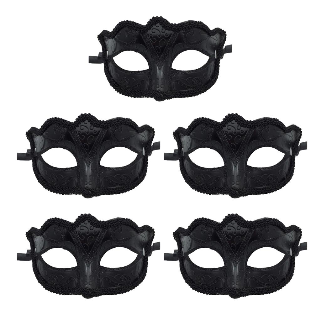 5 Pieces Women Mens Masquerade Ball Mask Venetian Party Eye Mask Black