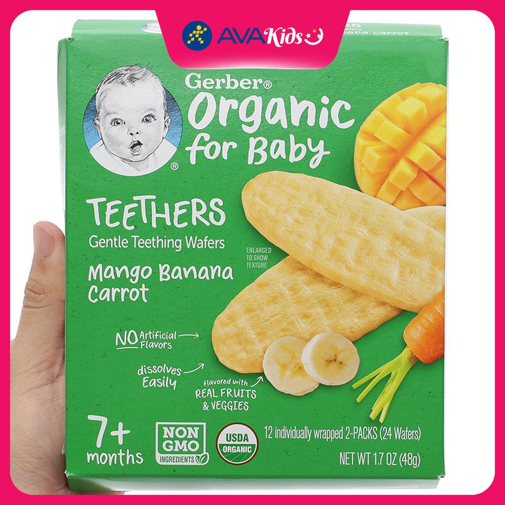 Bánh gạo ăn dặm Gerber Organic Teethers vị xoài, chuối và cà rốt hộp 48g (từ 7 tháng) - Hàng Chính Hãng
