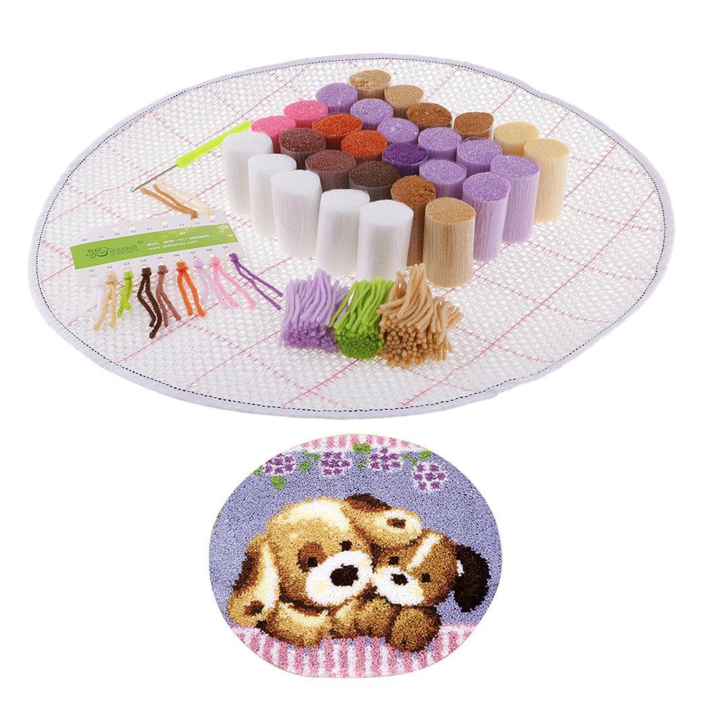 DIY Embroidery Two Dogs Canvas Latch Hook Rug Kit for Women Men W/ All Tools