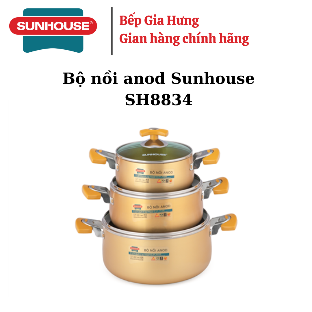 Bộ nồi anod Sunhouse quai núm vàng SHG8834