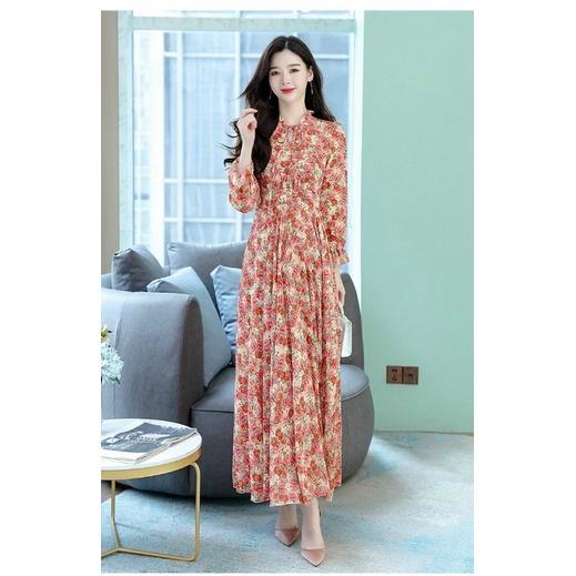 HÀNG NHẬP - ĐẦM MAXI VOAN HOA TAY DÀI CỔ BÈO THẮT DÂY NƠ